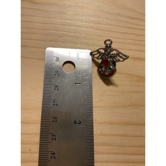 Angel Pin or Pendant With Red Heart Silver Tone Metal - Picture 2 of 4